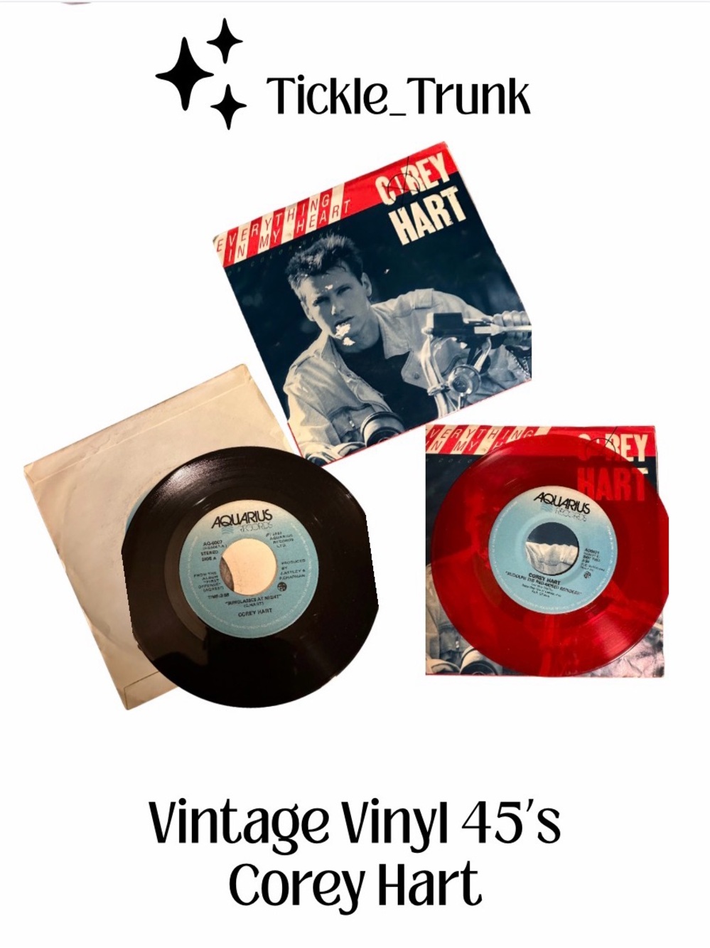 ⭐️ Vintage Corey Hart 45’s including Sunglasses at Night and a RED Vinyl